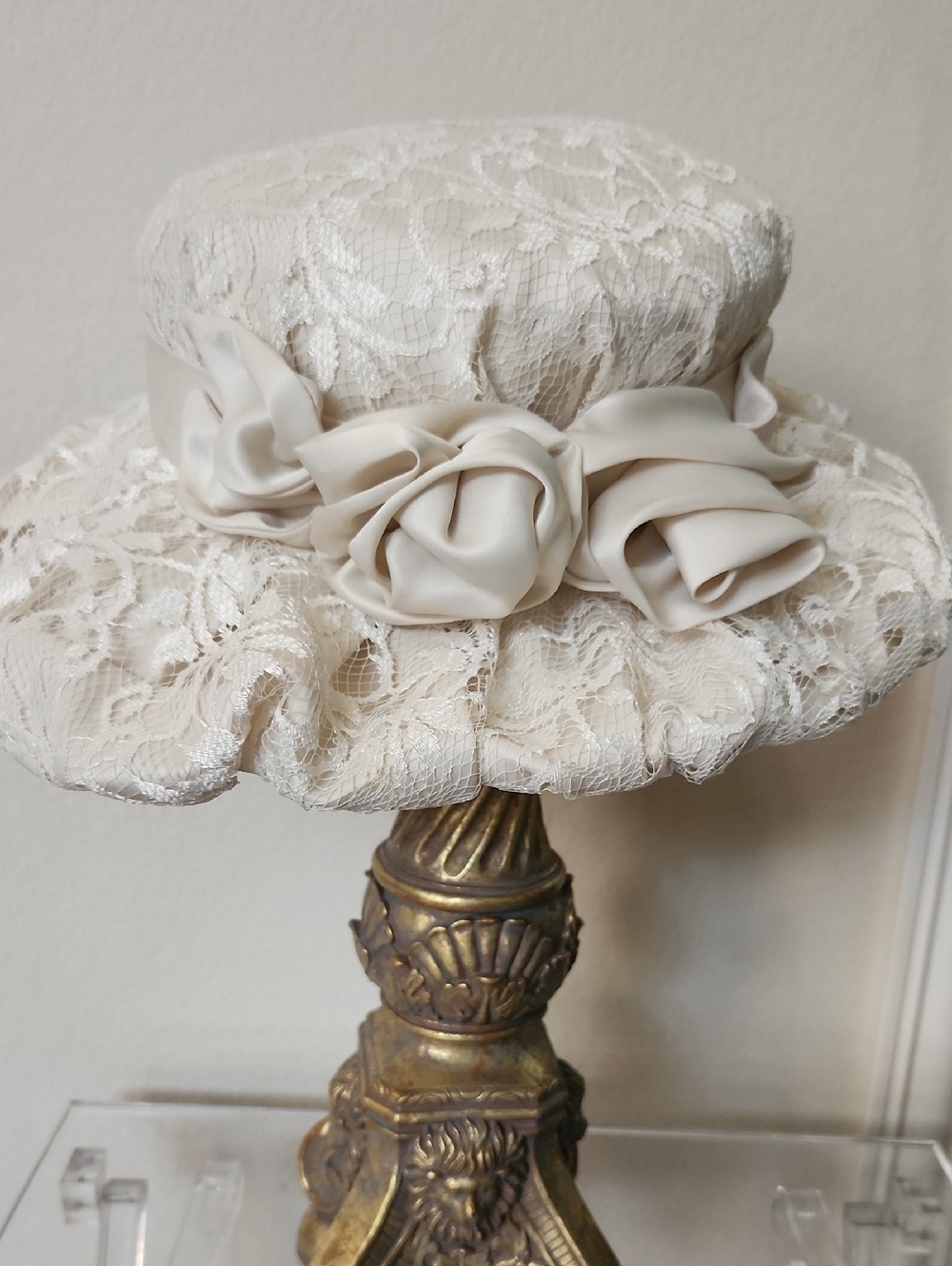 Elegant Lace Rosette Women's Hat in Cream